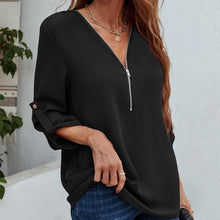 Women’s V Neck Half Zip Long Sleeve Casual Blouse Top
