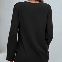 Women’s V Neck Half Zip Long Sleeve Casual Blouse Top
