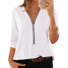 Women’s V Neck Half Zip Long Sleeve Casual Blouse Top