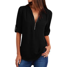 Women’s V Neck Half Zip Long Sleeve Casual Blouse Top