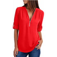 Women’s V Neck Half Zip Long Sleeve Casual Blouse Top