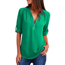 Women’s V Neck Half Zip Long Sleeve Casual Blouse Top