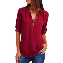 Women’s V Neck Half Zip Long Sleeve Casual Blouse Top