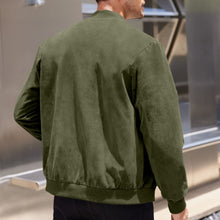 Men's Retro Suede Bomber Jacket with Full Zip and Windproof Design