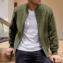 Men's Retro Suede Bomber Jacket with Full Zip and Windproof Design