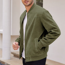 Men's Retro Suede Bomber Jacket with Full Zip and Windproof Design