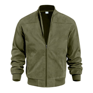 Men's Retro Suede Bomber Jacket with Full Zip and Windproof Design