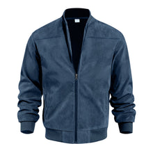 Men's Retro Suede Bomber Jacket with Full Zip and Windproof Design