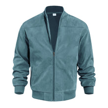 Men's Retro Suede Bomber Jacket with Full Zip and Windproof Design