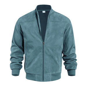Men's Retro Suede Bomber Jacket with Full Zip and Windproof Design