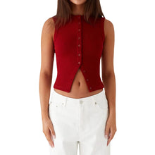 Women V Neck Sleeveless Button Up Vest Tank Top