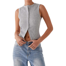 Women V Neck Sleeveless Button Up Vest Tank Top