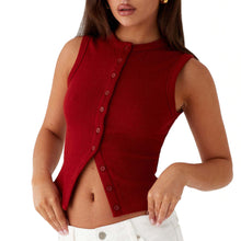 Women V Neck Sleeveless Button Up Vest Tank Top