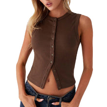 Women V Neck Sleeveless Button Up Vest Tank Top