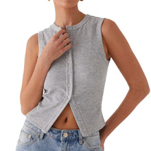 Women V Neck Sleeveless Button Up Vest Tank Top