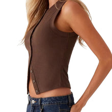 Women V Neck Sleeveless Button Up Vest Tank Top