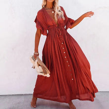 Casual Loose Ruffles Long Dress Women Deep V-neck Lace Up Maxi Dresses