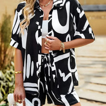Women Summer Hawaiian Short Sleeve Button Down Shirt and Shorts Tracksuit Lounge Set