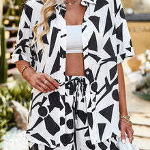 Women Summer Hawaiian Short Sleeve Button Down Shirt and Shorts Tracksuit Lounge Set