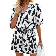 Women Summer Hawaiian Short Sleeve Button Down Shirt and Shorts Tracksuit Lounge Set