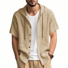 Breathable Loose Fit Short Sleeve Lightweight Linen Hooded Shirt