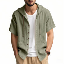 Breathable Loose Fit Short Sleeve Lightweight Linen Hooded Shirt