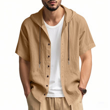 Breathable Loose Fit Short Sleeve Lightweight Linen Hooded Shirt