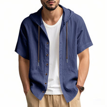 Breathable Loose Fit Short Sleeve Lightweight Linen Hooded Shirt