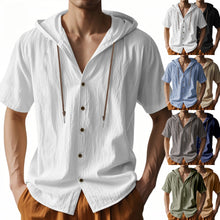 Breathable Loose Fit Short Sleeve Lightweight Linen Hooded Shirt
