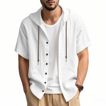 Breathable Loose Fit Short Sleeve Lightweight Linen Hooded Shirt