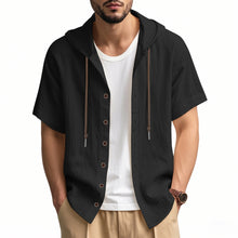 Breathable Loose Fit Short Sleeve Lightweight Linen Hooded Shirt