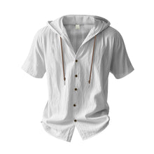 Breathable Loose Fit Short Sleeve Lightweight Linen Hooded Shirt