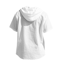 Breathable Loose Fit Short Sleeve Lightweight Linen Hooded Shirt