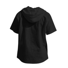 Breathable Loose Fit Short Sleeve Lightweight Linen Hooded Shirt