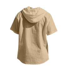 Breathable Loose Fit Short Sleeve Lightweight Linen Hooded Shirt