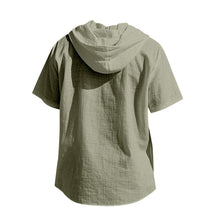 Breathable Loose Fit Short Sleeve Lightweight Linen Hooded Shirt