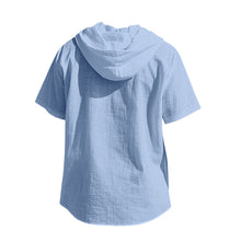Breathable Loose Fit Short Sleeve Lightweight Linen Hooded Shirt