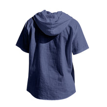 Breathable Loose Fit Short Sleeve Lightweight Linen Hooded Shirt