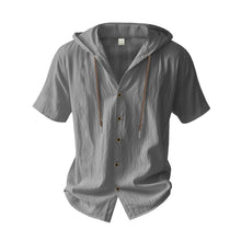 Breathable Loose Fit Short Sleeve Lightweight Linen Hooded Shirt