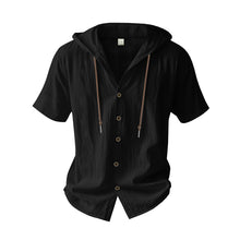 Breathable Loose Fit Short Sleeve Lightweight Linen Hooded Shirt