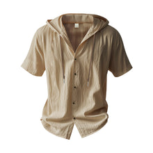 Breathable Loose Fit Short Sleeve Lightweight Linen Hooded Shirt