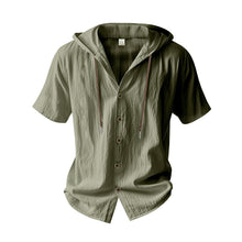 Breathable Loose Fit Short Sleeve Lightweight Linen Hooded Shirt
