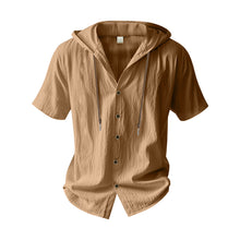 Breathable Loose Fit Short Sleeve Lightweight Linen Hooded Shirt