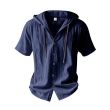 Breathable Loose Fit Short Sleeve Lightweight Linen Hooded Shirt