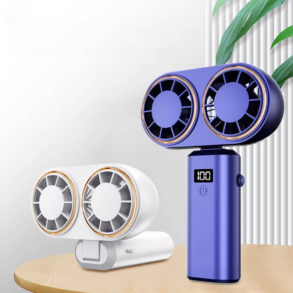 Compact Rechargeable Handheld Fan with Dual Coolers and Digital Display