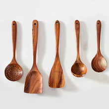 5pcs Teak Wood Tableware Cooking Spoon Kitchen Tool Kit
