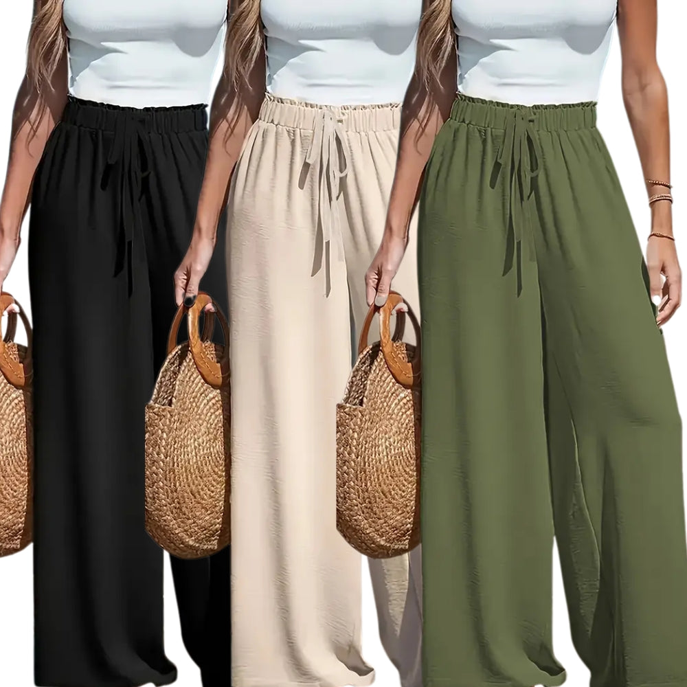 3pcs Women Wide Leg Pants High Waist Flowy Beach Trousers