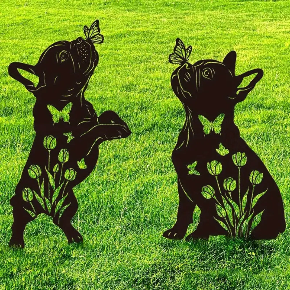 2pcs Black Dog Silhouette Outdoor Art Display Garden Stakes