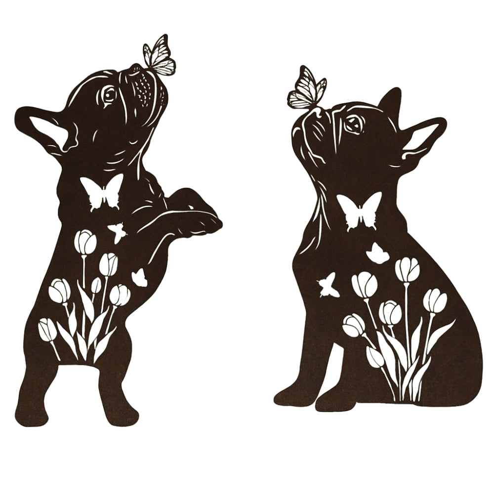 2pcs Black Dog Silhouette Outdoor Art Display Garden Stakes