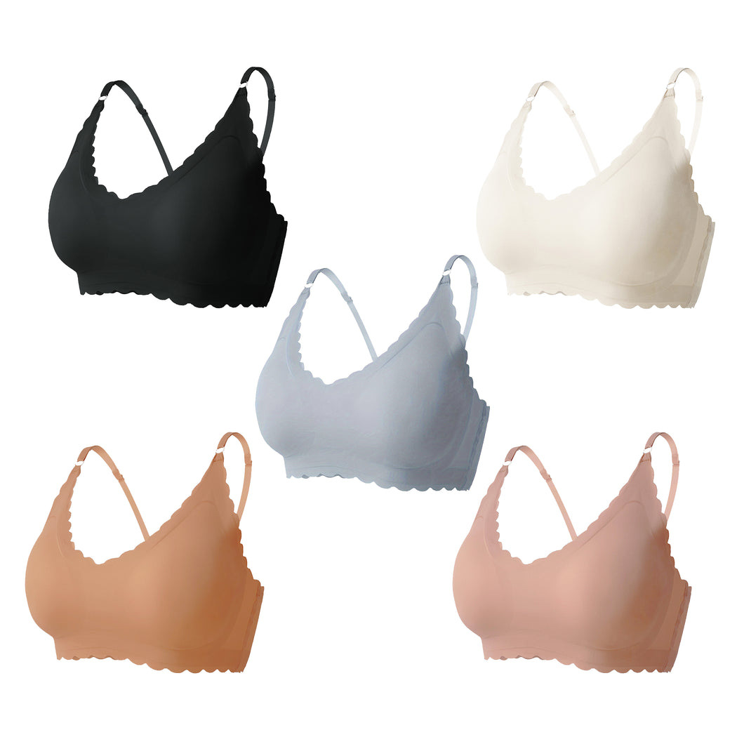5pcs Breathable Wireless Design Women's Wave-Shaped Seamless Bras